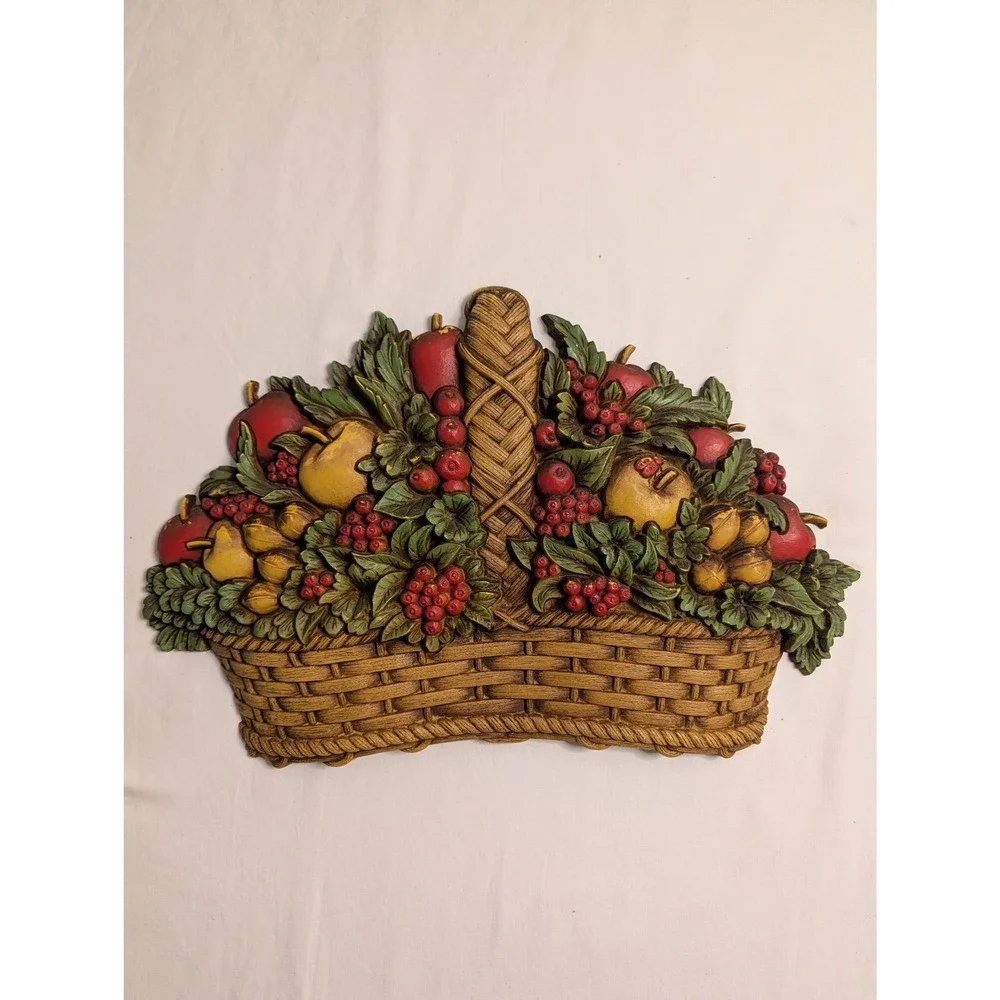 Vintage 1975 Homco Fruit Basket Wall Plaques Set 3 Dart Ind 7350 7351 7352 USA